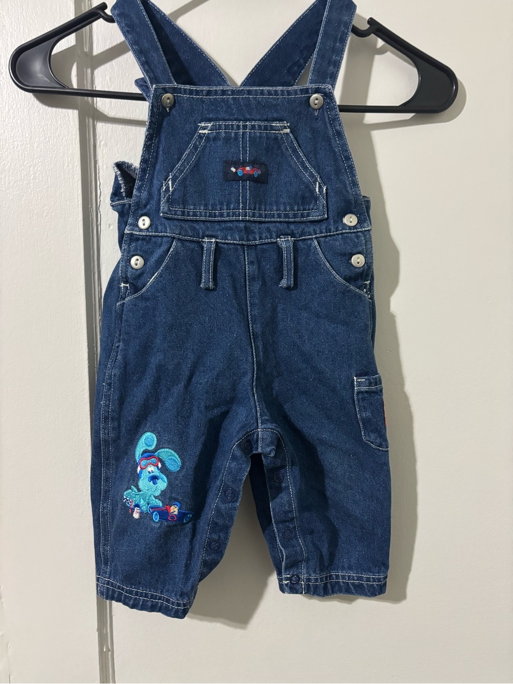 Toddler Dark Blue Denim Overalls with Embroidered Bunny